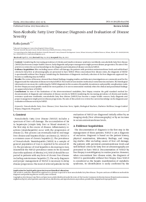 (PDF) Non-Alcoholic Fatty Liver Disease: Diagnosis and Evaluation of ...