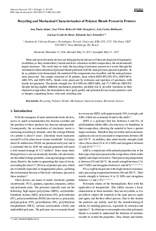 (PDF) Recycling and Mechanical Characterization of Polymer Blends ...