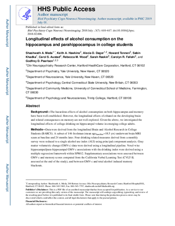 (PDF) Longitudinal Effects of Alcohol Consumption on the Hippocampus ...