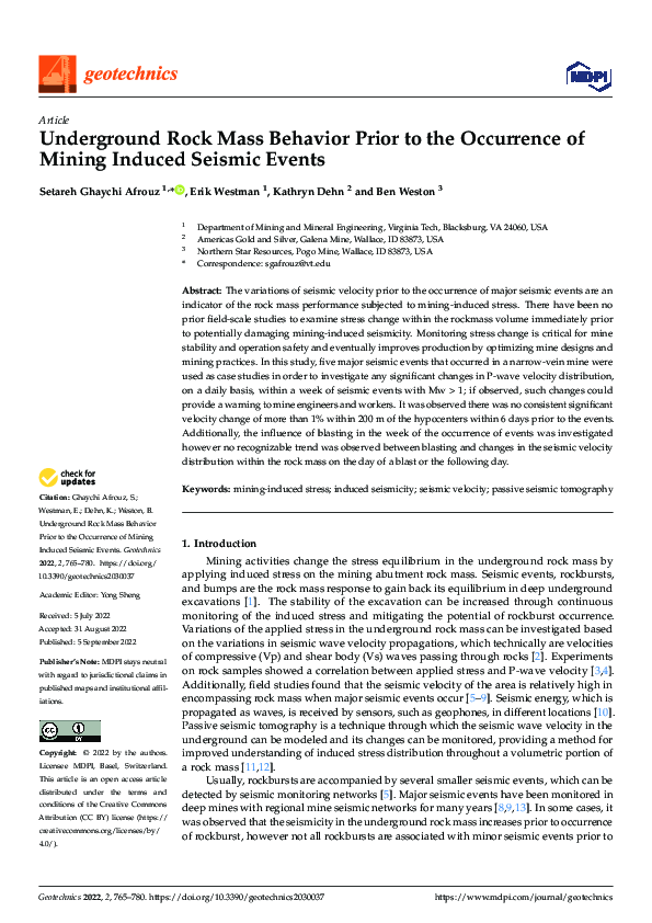 (PDF) Underground Rock Mass Behavior Prior to the Occurrence of Mining ...