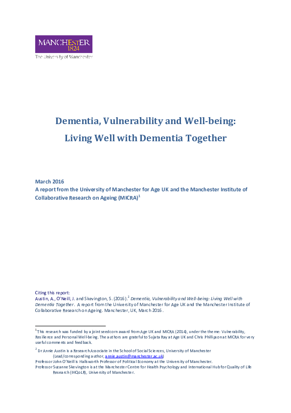 (PDF) Dementia, Vulnerability and Well-being: Living Well with Dementia ...