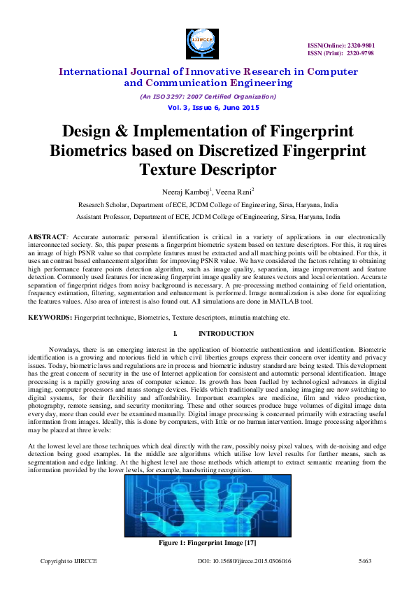 (PDF) Design & Implementation of Fingerprint Biometrics based on ...