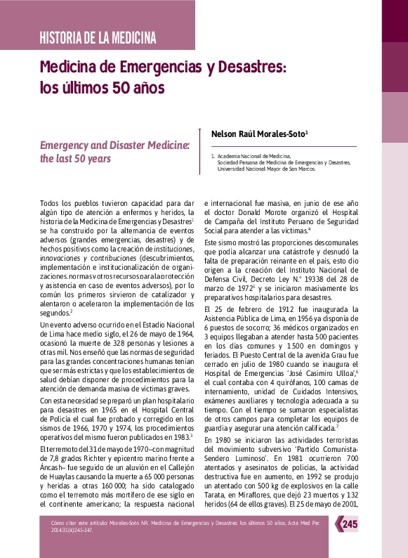 (PDF) Medicina de Emergencias y Desastres: los últimos 50 años