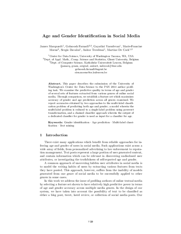 (PDF) Age and gender identification in social media