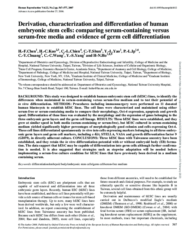 (PDF) Derivation, characterization and differentiation of human ...