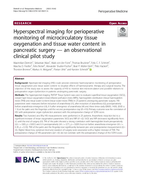 (PDF) Hyperspectral imaging for perioperative monitoring of ...