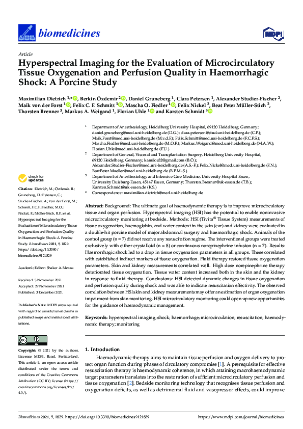 (PDF) Hyperspectral Imaging for the Evaluation of Microcirculatory ...