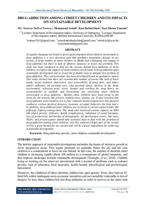 (PDF) DRUG ADDICTION AMONG STREET CHILDREN AND ITS IMPACTS ON ...