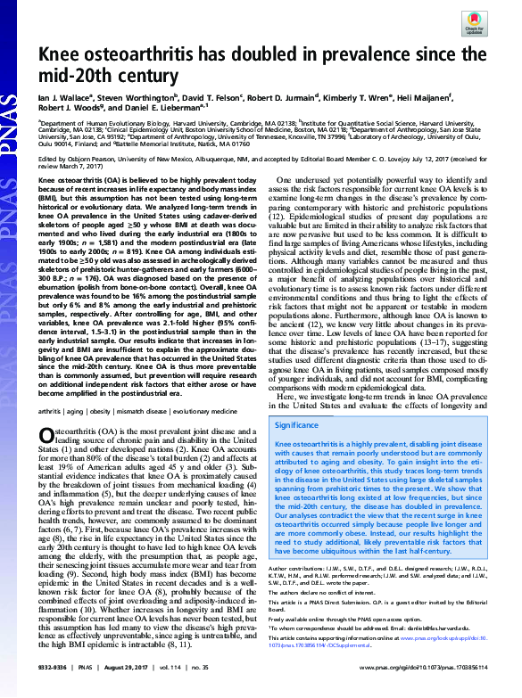(PDF) Knee osteoarthritis has doubled in prevalence since the mid-20th ...