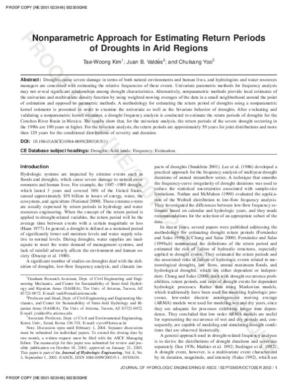 (PDF) Nonparametric Approach for Estimating Return Periods of Droughts ...