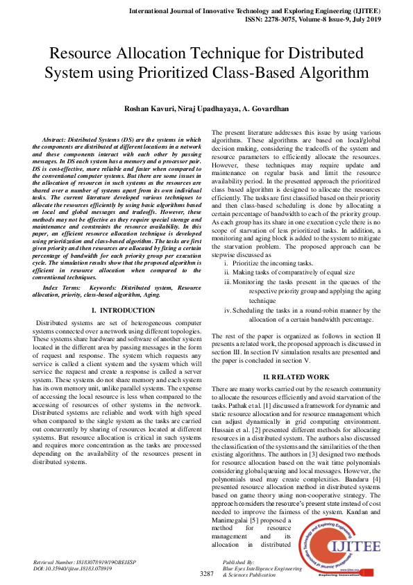 (PDF) Resource Allocation Technique for Distributed System using ...