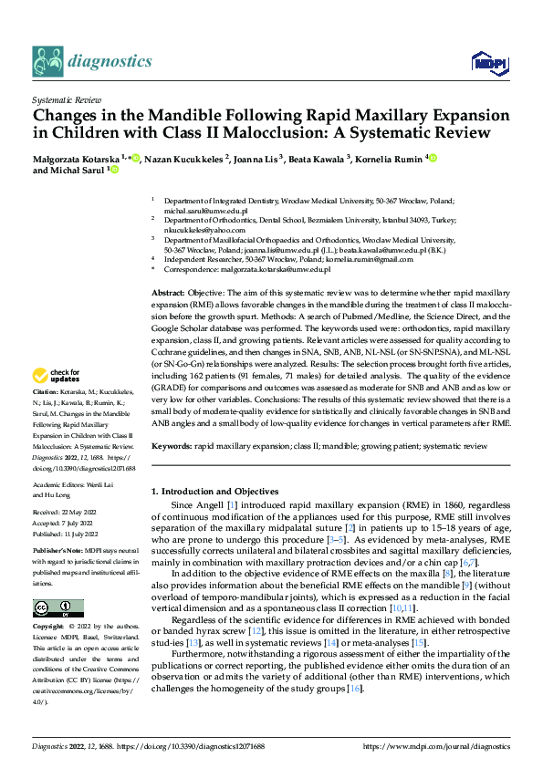 (PDF) Changes in the Mandible Following Rapid Maxillary Expansion in ...
