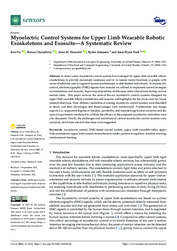 (PDF) Myoelectric Control Systems for Upper Limb Wearable Robotic ...