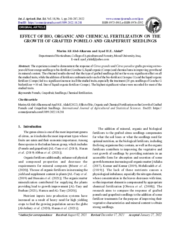 (PDF) EFFECT OF BIO, ORGANIC AND CHEMICAL FERTILIZATION ON THE GROWTH ...