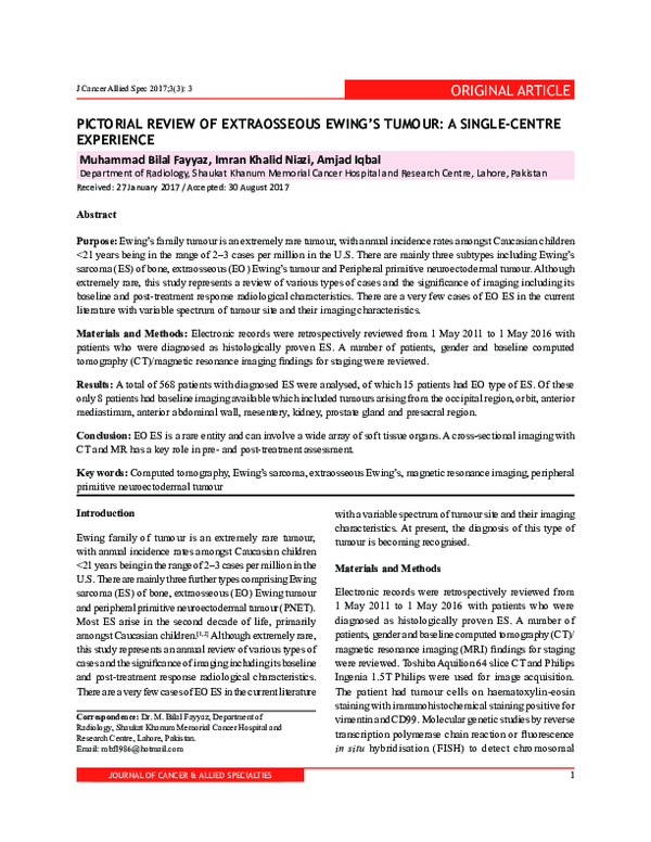 (PDF) Pictorial Review of Extraosseous Ewing’s Tumour: A Single Center ...