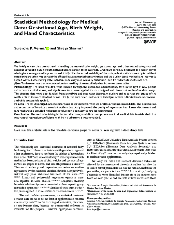 (PDF) Statistical Methodology for Medical Data: Gestational Age, Birth ...