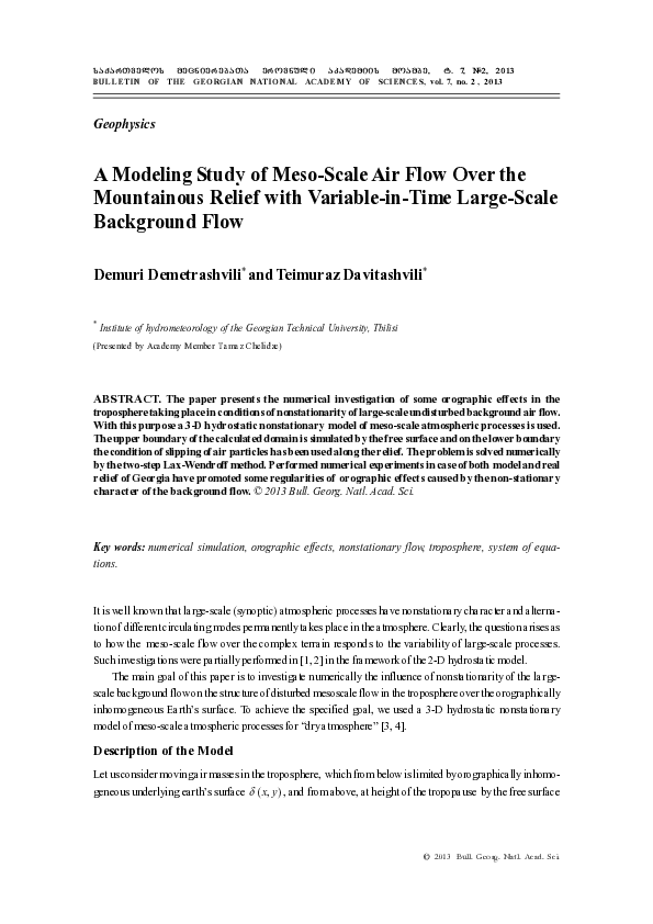 (PDF) A Modeling Study of Meso-Scale Air Flow Over the Mountainous ...