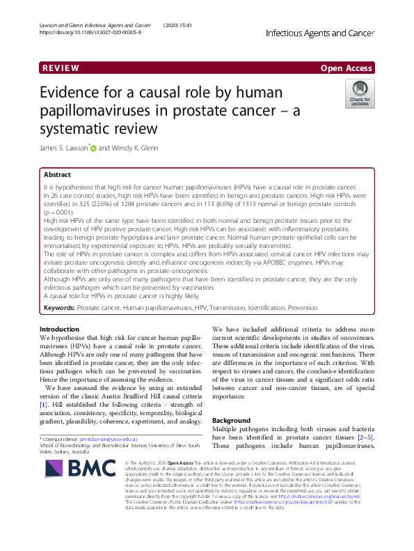 (PDF) Evidence for a causal role by human papillomaviruses in prostate ...