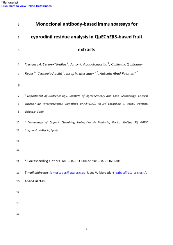 (PDF) Monoclonal antibodybased immunoassays for cyprodinil residue