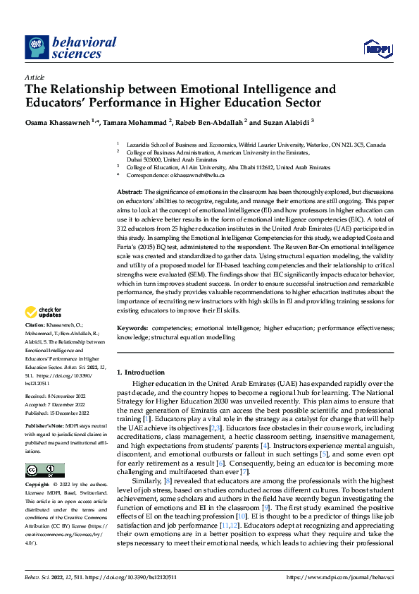 (PDF) The Relationship between Emotional Intelligence and Educators ...