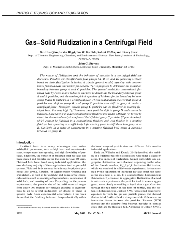 (PDF) Gassolid fluidization in a centrifugal field István Bágyi