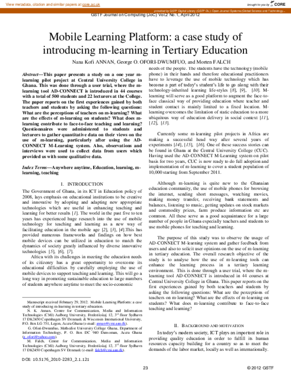 (PDF) Mobile Learning Platform: a case study of introducing m-learning ...
