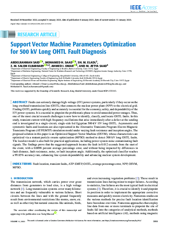 (PDF) Support Vector Machine Parameters Optimization for 500 kV Long ...