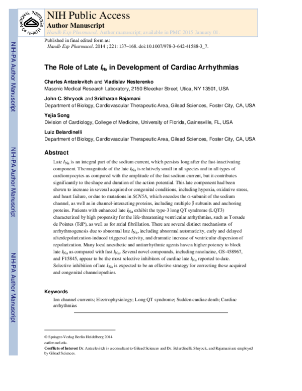(PDF) The Role of Late I Na in Development of Cardiac Arrhythmias