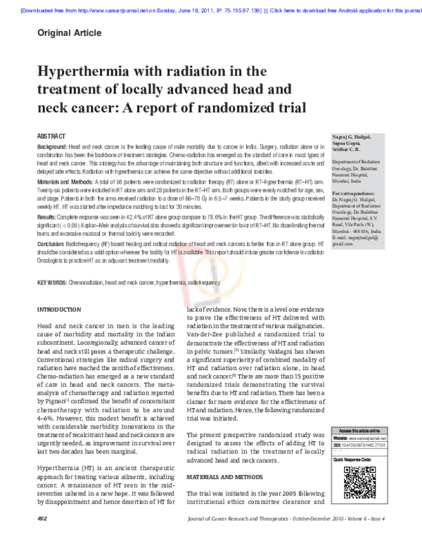 (PDF) Hyperthermia with radiation in the treatment of locally advanced ...