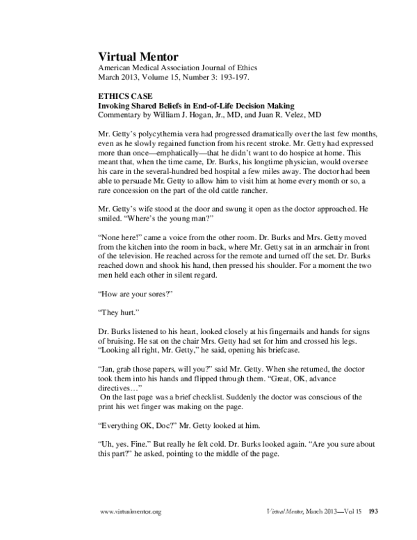 Invoking shared beliefs in end-of-life decision making