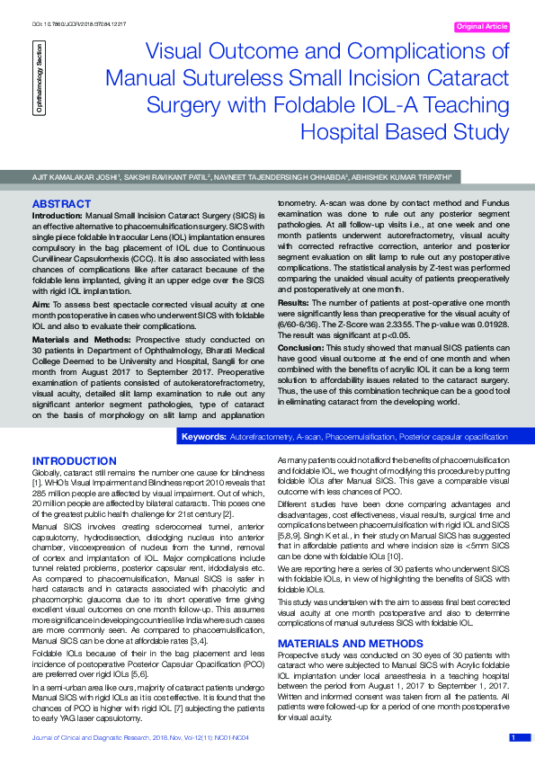(PDF) Visual Outcome and Complications of Manual Sutureless Small ...