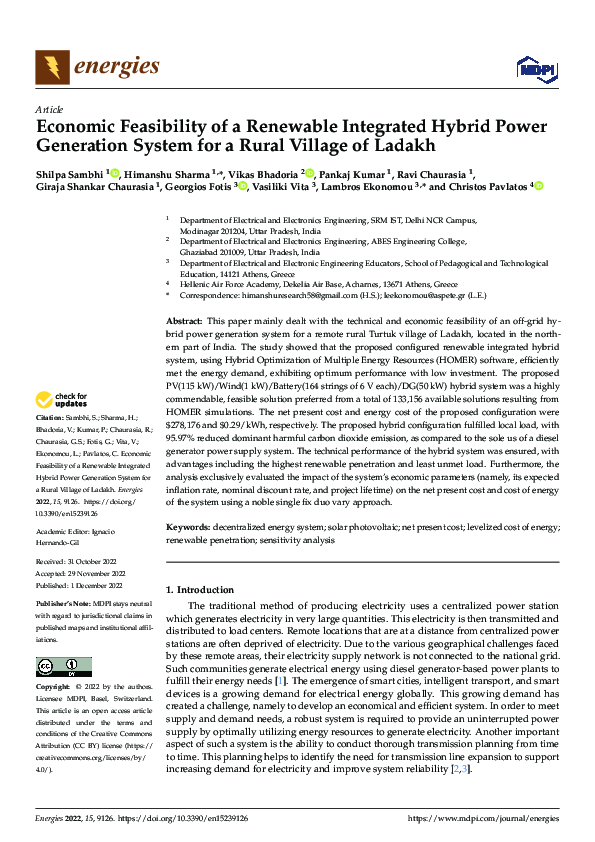 (PDF) Economic Feasibility of a Renewable Integrated Hybrid Power ...