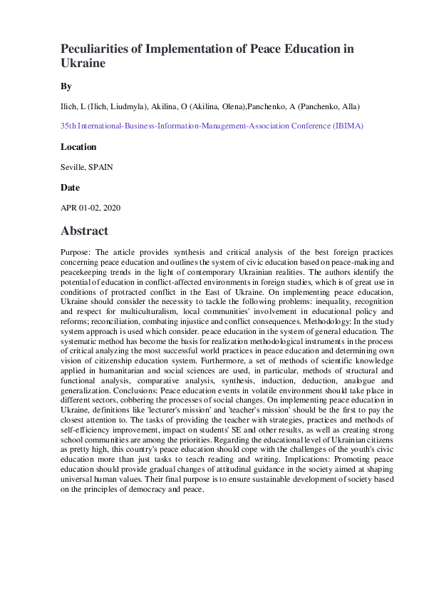 (PDF) Peculiarities of Implementation of Peace Education in Ukraine