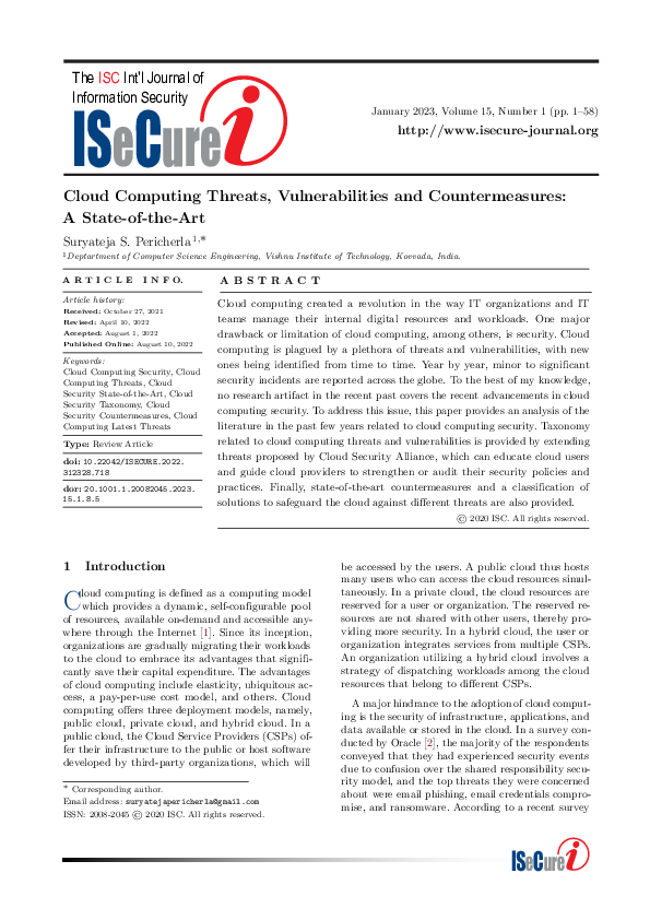 (PDF) Cloud Computing Threats, Vulnerabilities and Countermeasures: A ...