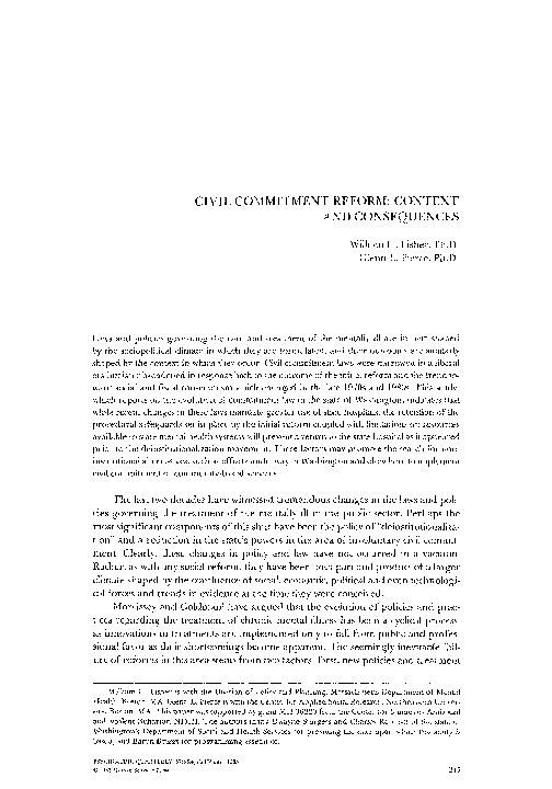(PDF) Civil commitment reform: Context and consequences