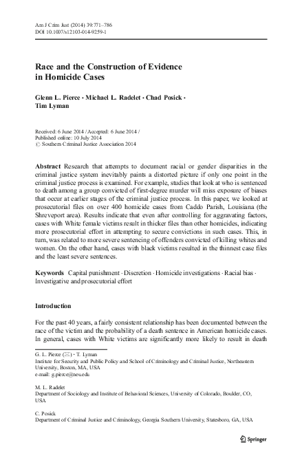 (PDF) Race and the Construction of Evidence in Homicide Cases