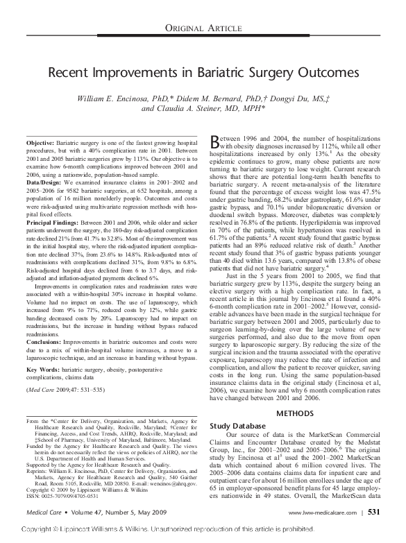 (PDF) Recent Improvements in Bariatric Surgery Outcomes
