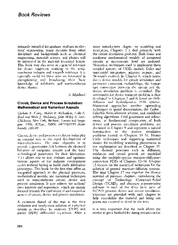(PDF) Circuit, device and process simulation: Mathematical and ...