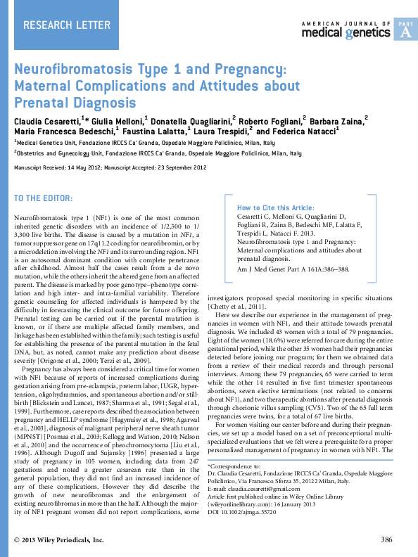 (PDF) Neurofibromatosis type 1 and pregnancy: Maternal complications ...