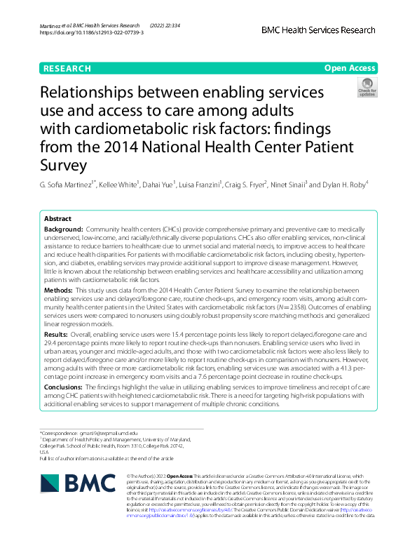 (PDF) Relationships between enabling services use and access to care ...