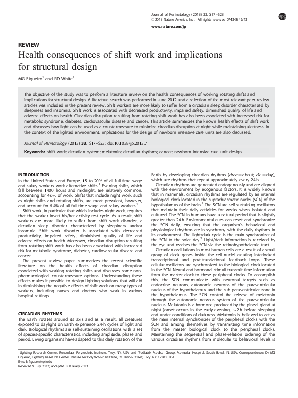 (PDF) Health consequences of shift work and implications for structural ...