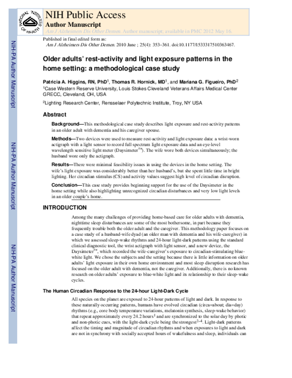 (PDF) Rest-Activity and Light Exposure Patterns in the Home Setting: A ...