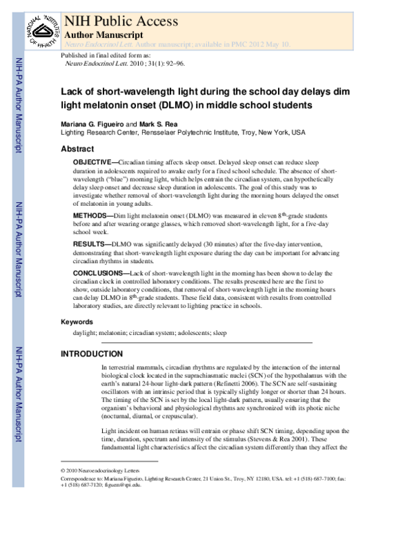 (PDF) Lack of short-wavelength light during the school day delays dim ...