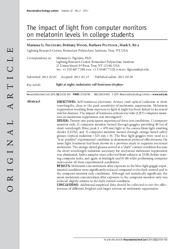 (PDF) The impact of light from computer monitors on melatonin levels in ...