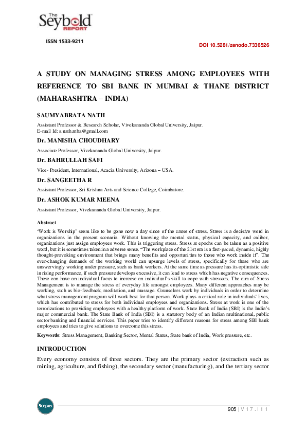 (PDF) A Study on Managing Stress Among Employees with Reference to Sbi ...