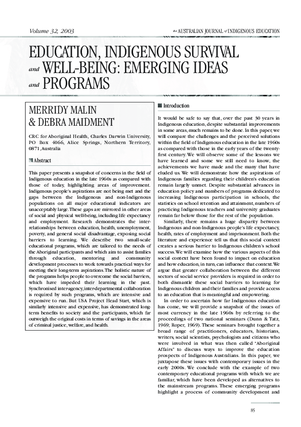 (PDF) Education, Indigenous SurvivalandWell-Being: Emerging ...