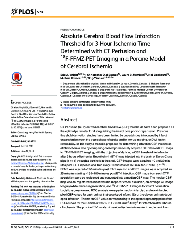 (PDF) Absolute Cerebral Blood Flow Infarction Threshold for 3-Hour ...