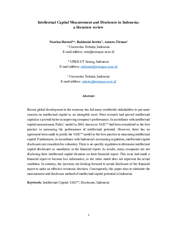 (PDF) Intellectual Capital Measurement and Disclosure in Indonesia: a ...