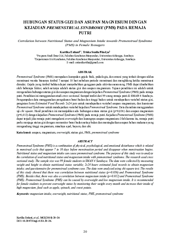 (PDF) Hubungan Status Gizi Dan Asupan Magnesium Dengan Kejadian ...