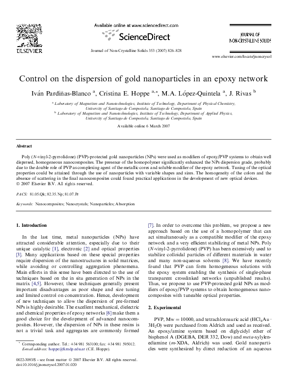 (PDF) Control on the dispersion of gold nanoparticles in an epoxy network